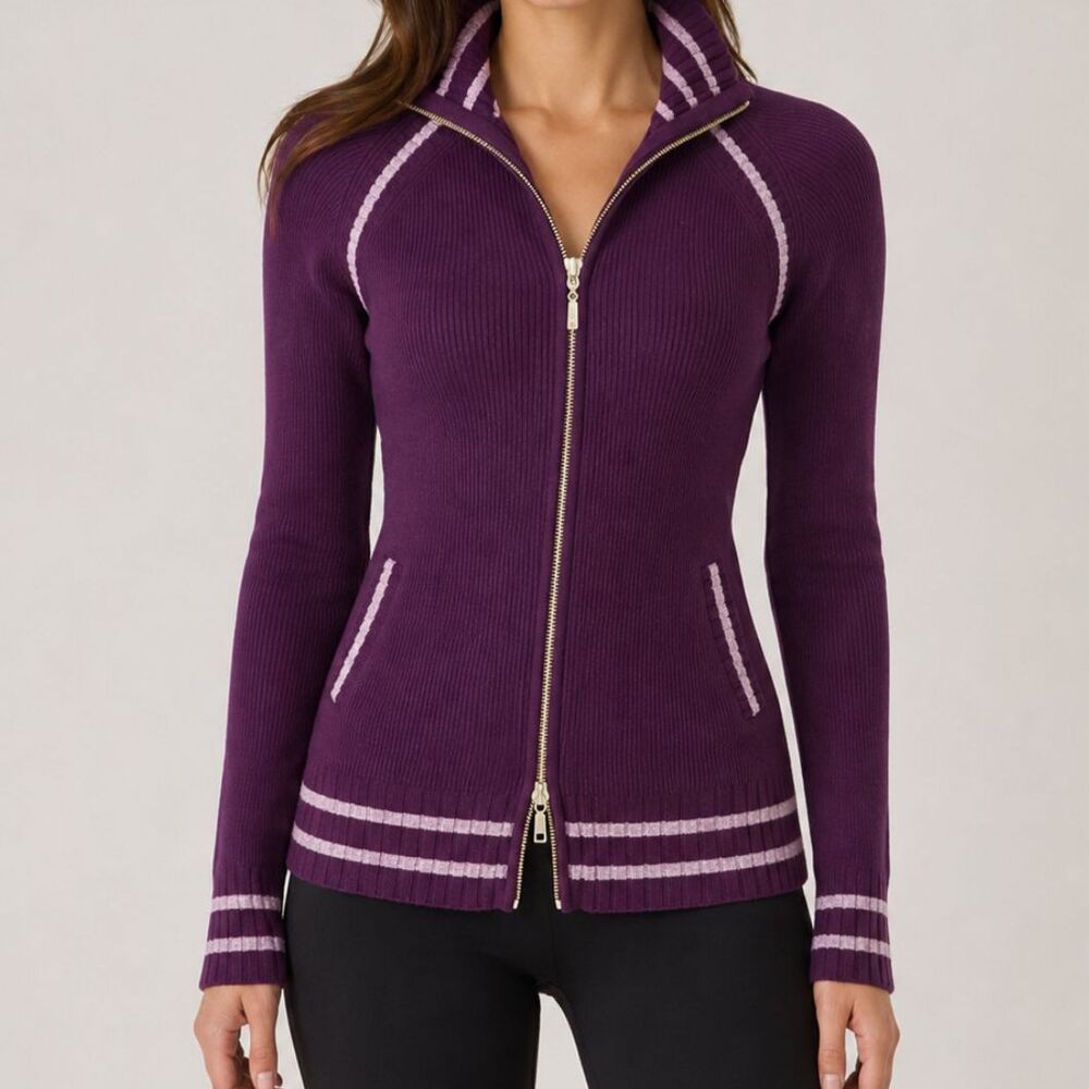 Vintage Cache Purple Silk Zip Sweater Size Small